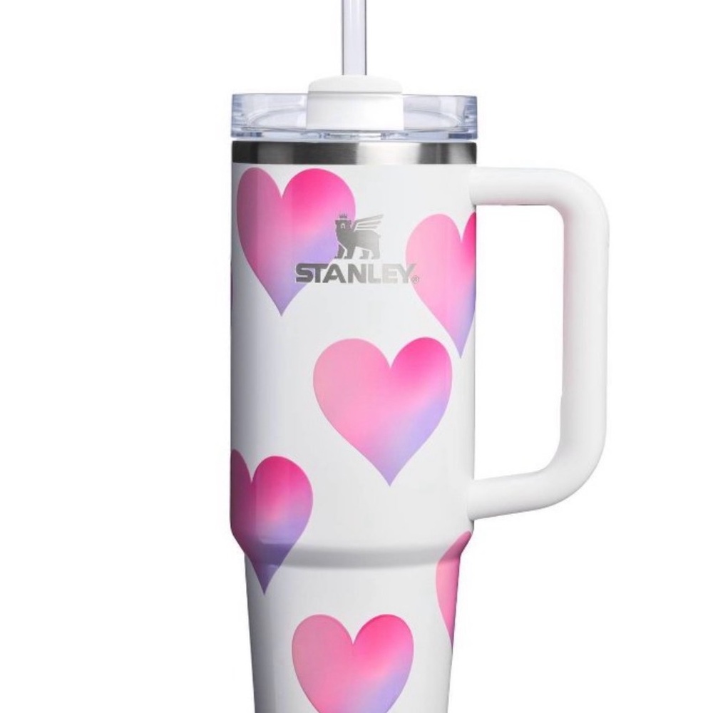Stanley White Tumbler with Pink Heart Design 30 oz